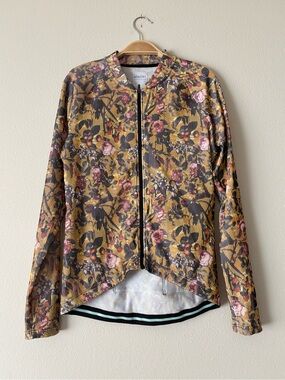 NWOT Cafe Du Cycliste Floral Zip Cycling Jacket in Ribbed Mustard Floral Size XL